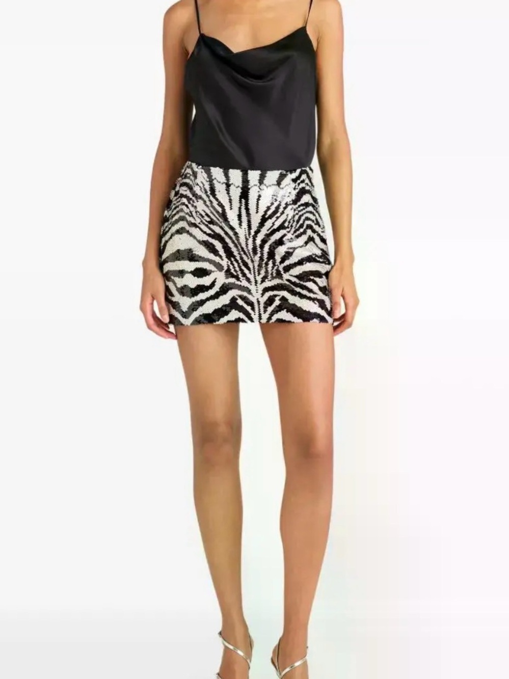 Cinq a Sept Sequin Zebra Mini Skirt - Black & White